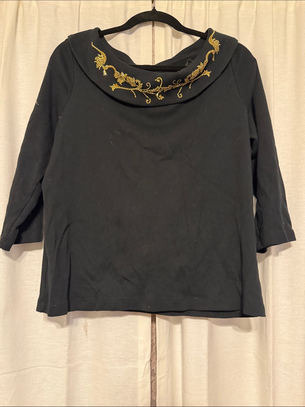 Rafaella Black Cowl Neck Top with Gold Embellished Detail